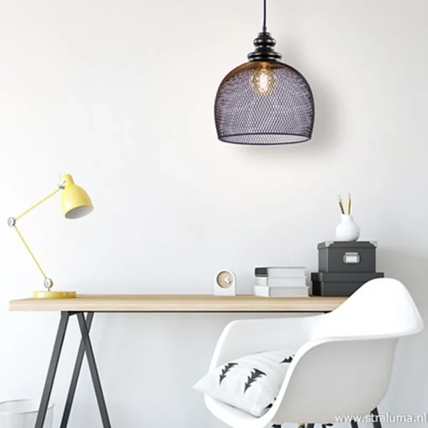 Online Straluma Zwarte hanglamp Karla met gaas